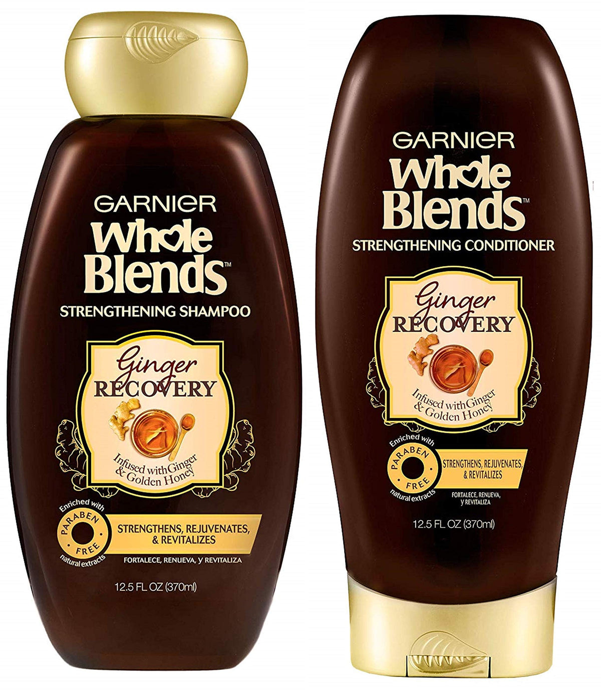 Garnier Whole Blends Haircare - Ginger Recovery - Strengthening Shampoo & Conditioner Set - Net Wt. 12.5 FL OZ (370 mL) Per Bottle - One Set