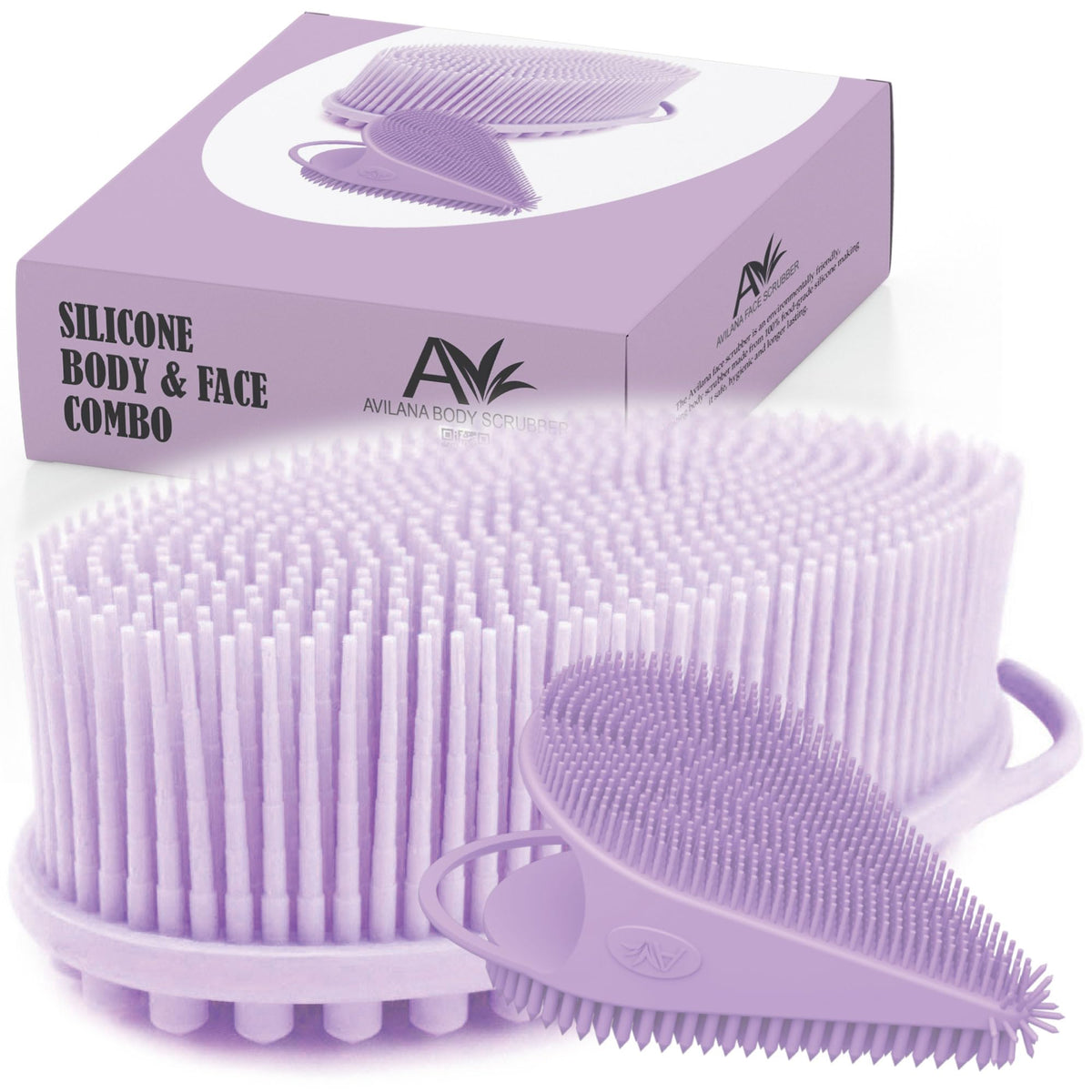 Avilana Body and Face Scrubber Combo – Includes Dual-Sided Body Scrubber and Gentle Face Scrubber – Hygienic Long-Lasting and Gentle for Body and Face