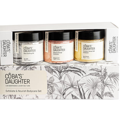 COBAS DAUGHTER 3-Piece Body Care Set| Body Gift Set | Turmeric Honey & Almond Orange Scrubs | Soothing Aloe Vera Gel| Natural Exfoliating & Moisturizing Set| Bath Gift Set for Women