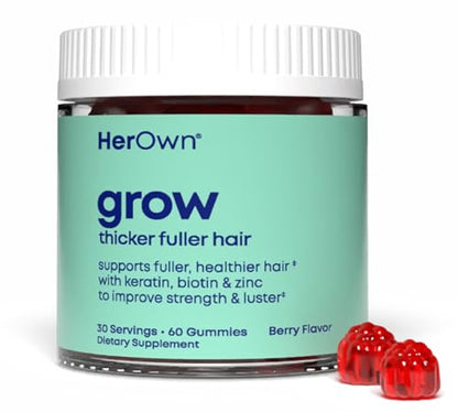 Her Own Grow Gummies Promotes Thicker Hair With Biotin Keratin & Horsetail Supports Fuller Hair Healthy Hair Growth Berry Flavor 60 Gummies