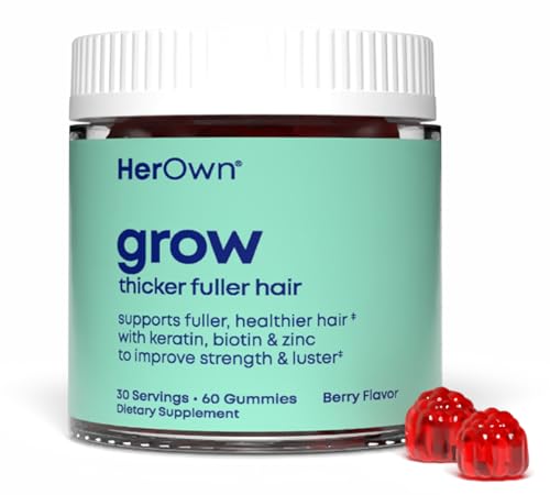 Her Own Grow Gummies Promotes Thicker Hair With Biotin Keratin & Horsetail Supports Fuller Hair Healthy Hair Growth Berry Flavor 60 Gummies