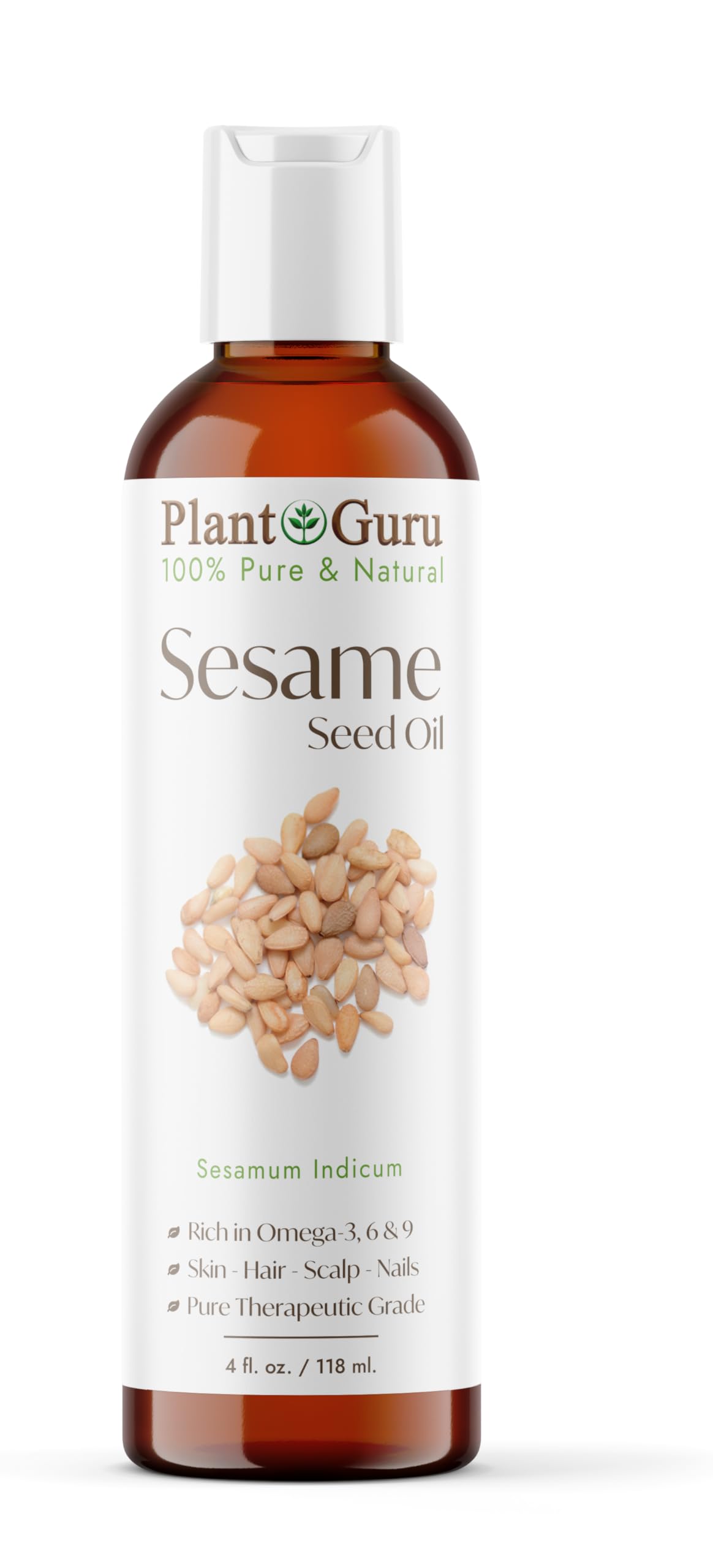Sesame Seed Oil 4 oz Cold Pressed Carrier 100% Pure Natural for Skin Body Face and Hair Growth Moisturizer. Great for Creams Lotions Lip Balm and Soap Making