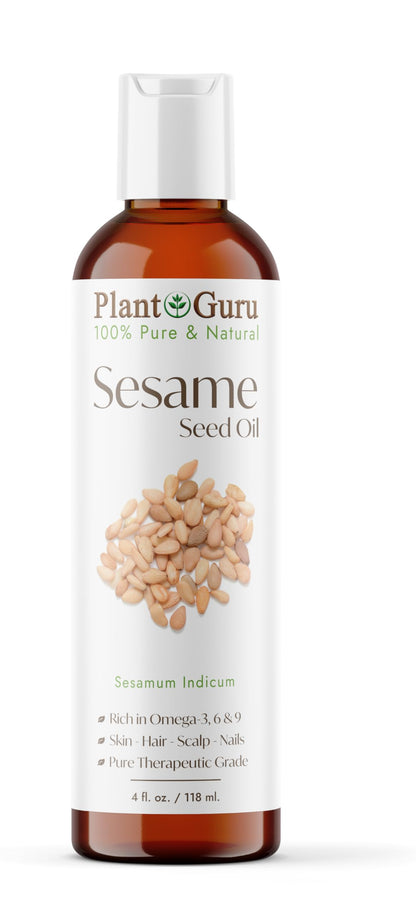 Sesame Seed Oil 4 oz Cold Pressed Carrier 100% Pure Natural for Skin Body Face and Hair Growth Moisturizer. Great for Creams Lotions Lip Balm and Soap Making