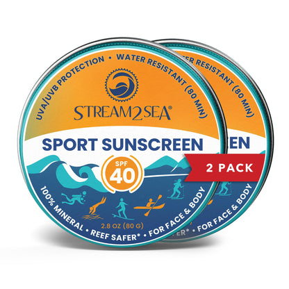 STREAM2SEA Sunscreen Balm in Tin SPF40 Reef Safe Mineral Sunscreen Face & Body Biodegradable Sunscreen Natural Organic Unscented Travel Size Reef Safe Sunscreen with Zinc Oxide - Pack of 2