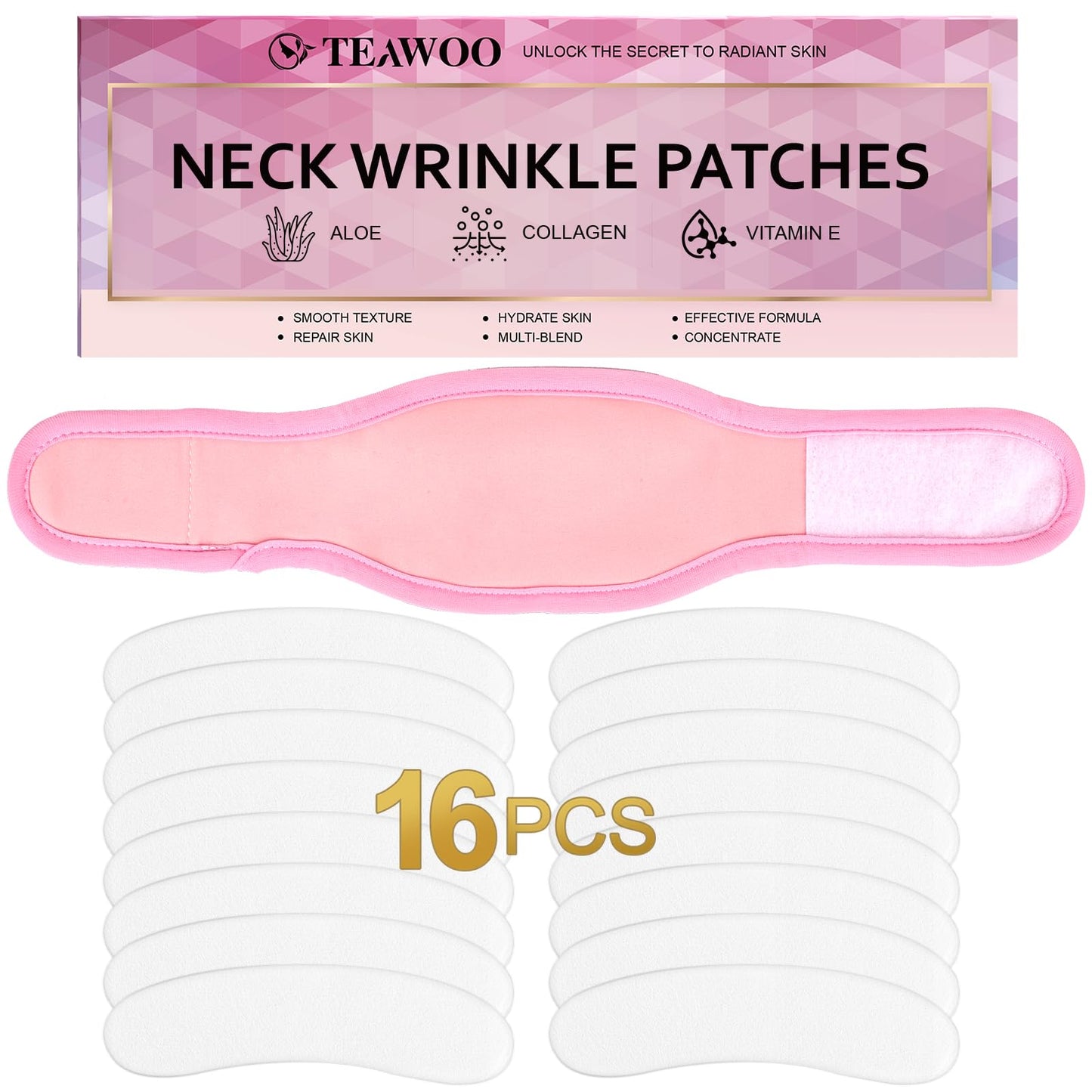 TEAWOO 16PCS Neck Wrinkle Patches with Castor Oil Wrap for Neck Set Anti-Wrinkle Collagen Neck Mask for Tightening and Firming Moisturizing Hydrogel Neck Patches Revitalize and Firm Neck Wrinkles