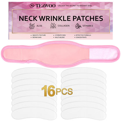 TEAWOO 16PCS Neck Wrinkle Patches with Castor Oil Wrap for Neck Set Anti-Wrinkle Collagen Neck Mask for Tightening and Firming Moisturizing Hydrogel Neck Patches Revitalize and Firm Neck Wrinkles