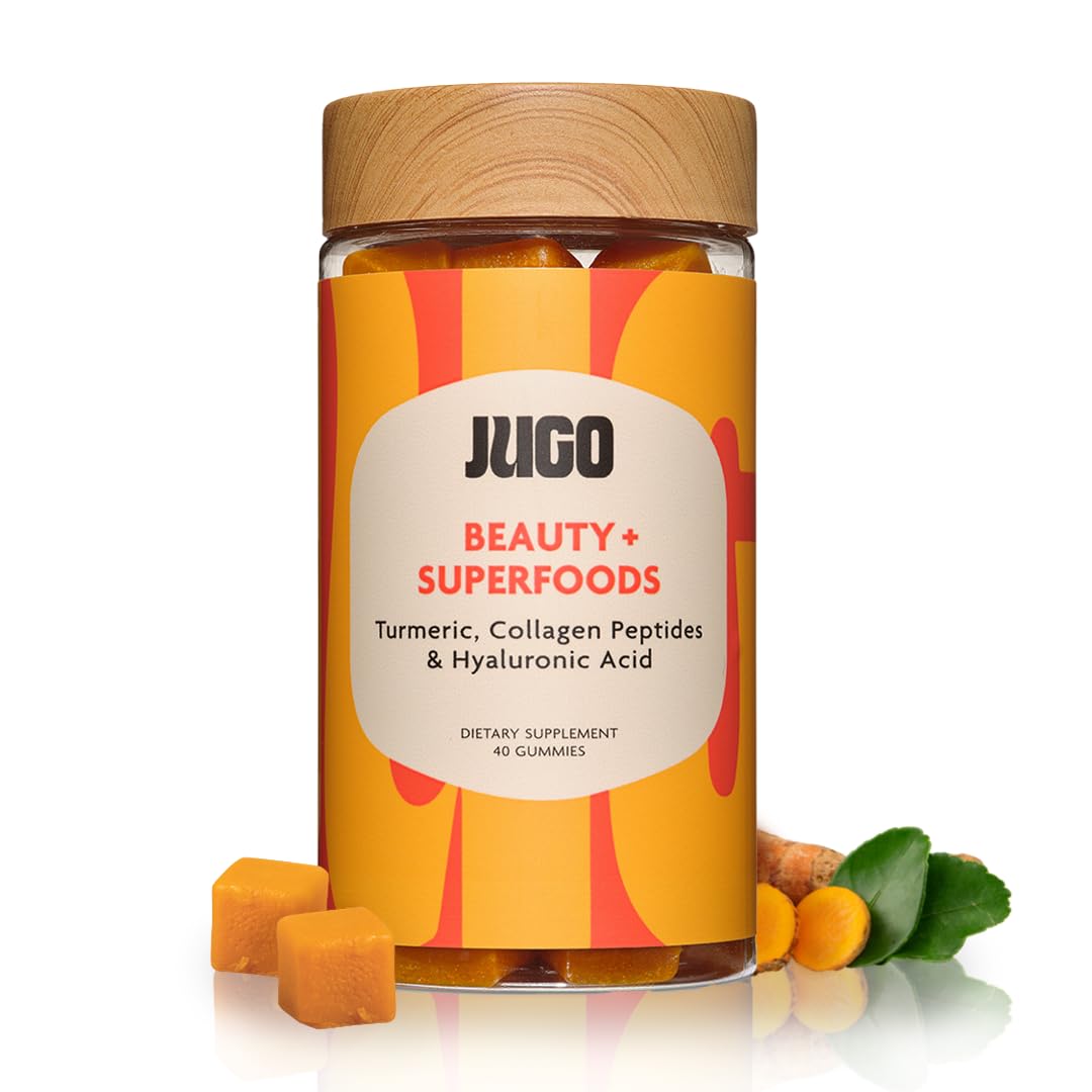 JUGO Beauty + Superfood Gummies | Biotin Collagen for Hair Skin and Nails | Biotin 2500 mcg & Hyaluronic Acid | 40 Count | Gelatin-Free Non-GMO