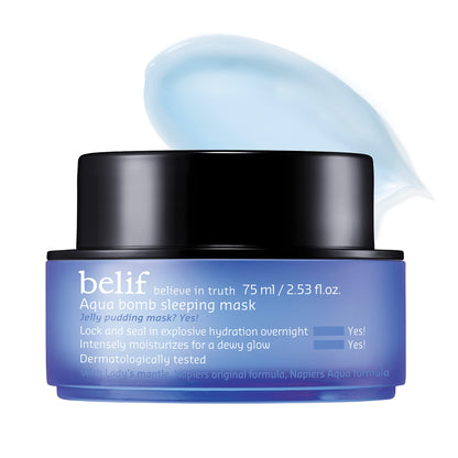 belif Aqua Bomb Sleeping Mask - Korean Jelly Night Cream Skin Barrier Repair Overnight Moisturizer Lightweight Hydrating & Plumping Napiers Herbal Formula 1.6 fl oz