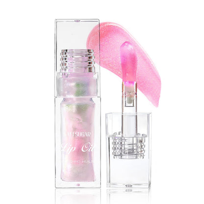 Color Changing Lip OilClear to Pink Magic Big Brush Color Changing Hydrating Lip Glow OilLong Lasting Nourishing Non-sticky Lip Oil Tinted for Lip Care and Dry Lips (Pink)