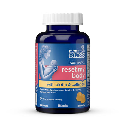 Mommys Bliss Postnatal Support Reset My Body Gummies with Biotin & Collagen Supports Postpartum Energy Healing & Joint Health + Hair Skin & Nails Health Gluten Free 60 Gummies (30 Servings)