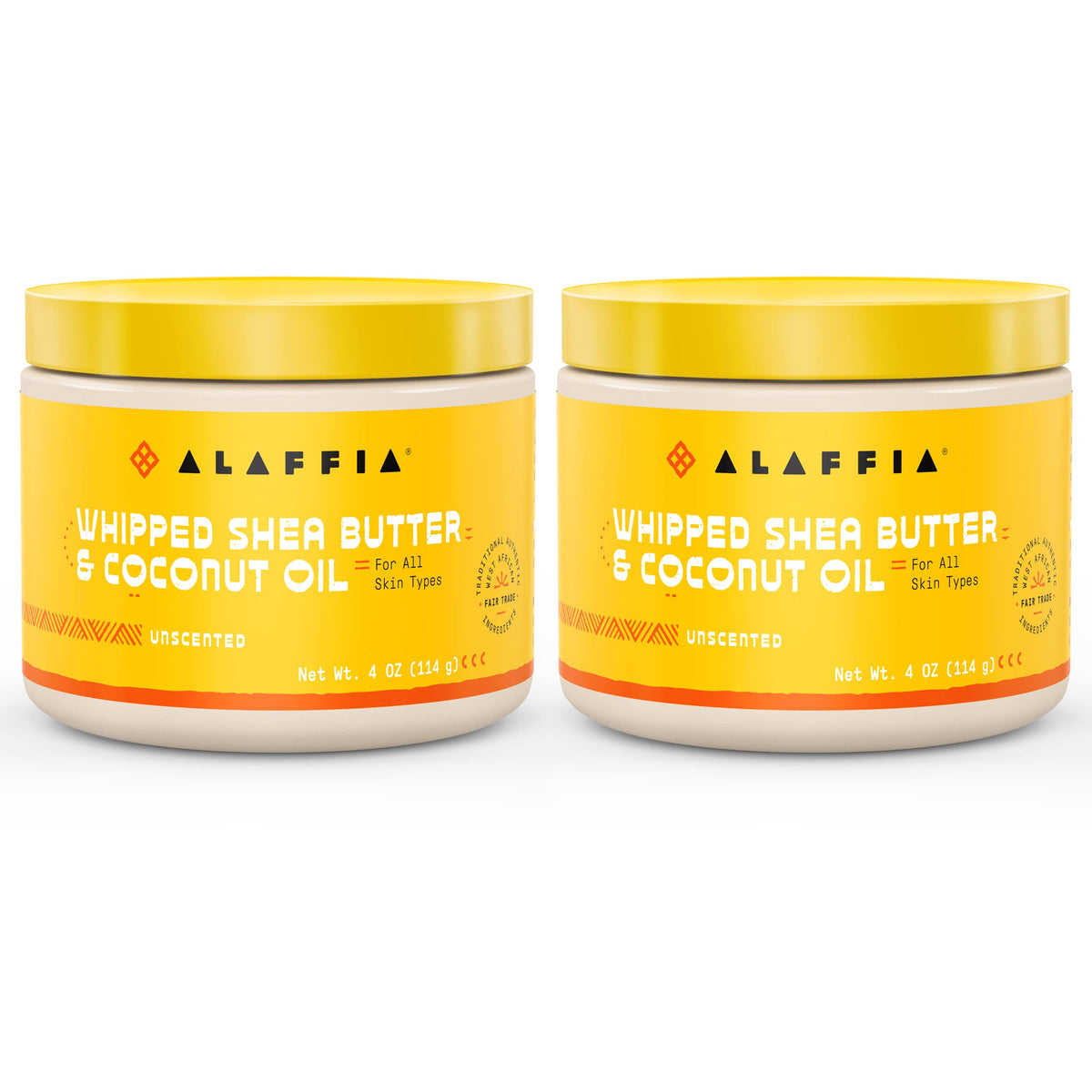 Alaffia Whipped Shea Butter & Coconut Oil Skin Care and Hair Care Nourishing Moisturizer Improves Elasticity and Repairs with Vitamin E Unscented 2 Pack - 4 Oz Ea