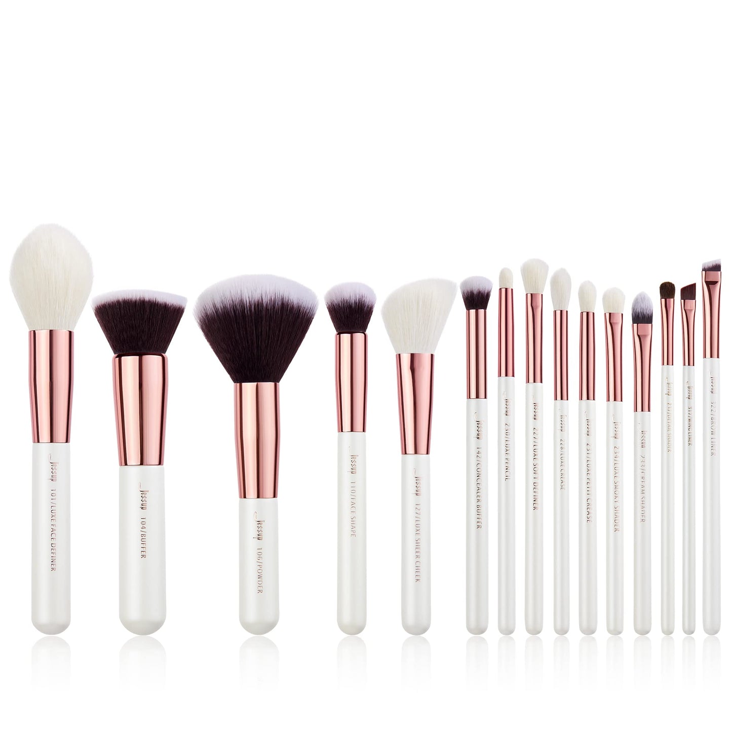 Jessup Brand 15pcs Pearl White/Rose Gold Makeup Brushes Make up Tool Kit Beauty Professional Eyeshadow Power Lipstick Blending Cheeck Cosmetic Brushes Set T220