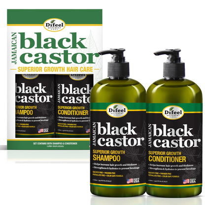 Difeel Jamaican Black Castor Superior Growth Shampoo and Conditioner Set - 2-PC Gift Box for Normal Dry Damaged Thinning Frizzy Hair Sulfate & Paraben Free 33.8oz Each