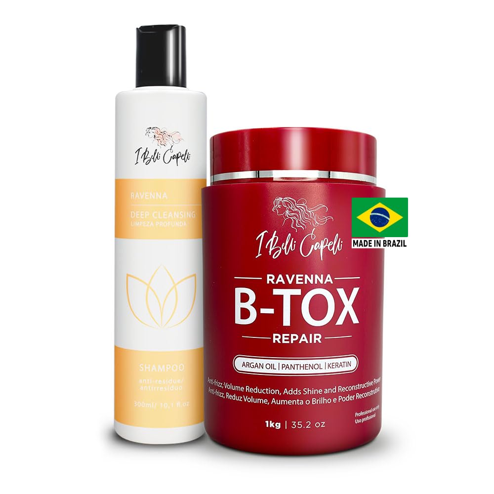 I Belli Capelli Ravenna Hair Treatment Kit- 1kg/35.02 oz B-tox Hair Mask + 300ml/10.1 fl.oz Anti-Residue Shampoo- Repair & Clarifying Shampoo for Longer Effect