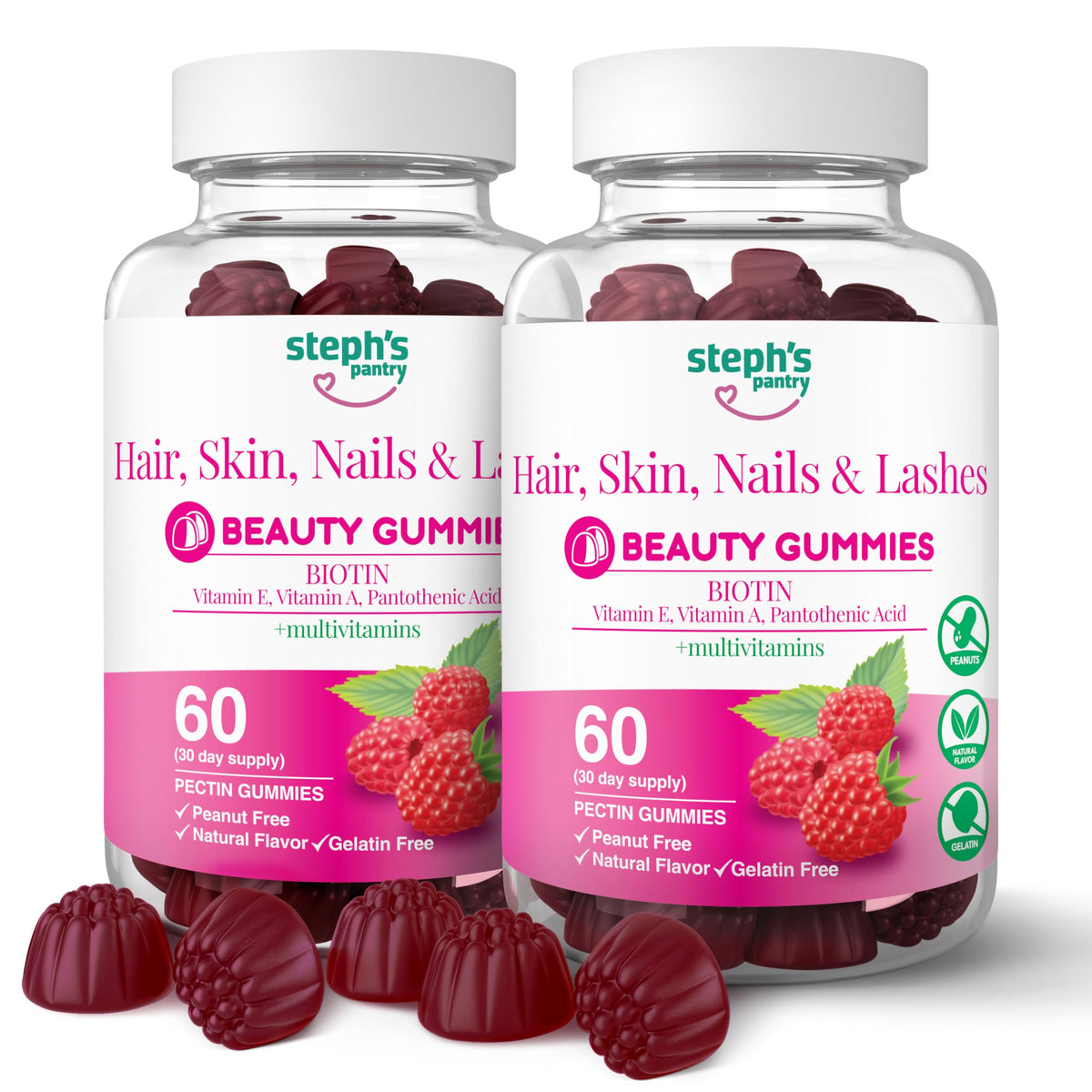 Stephs Pantry Biotin Gummies for Hair Skin Nails & Lashes High Strength Gummies | Daily Multivitamins | Gluten-Free Nut-Free Non-GMO Plant-Based Vegan Kosher (120 Gummies)