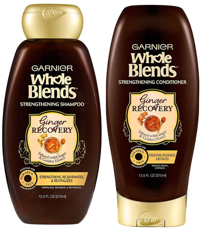 Garnier Whole Blends Haircare - Ginger Recovery - Strengthening Shampoo & Conditioner Set - Net Wt. 12.5 FL OZ (370 mL) Per Bottle - One Set