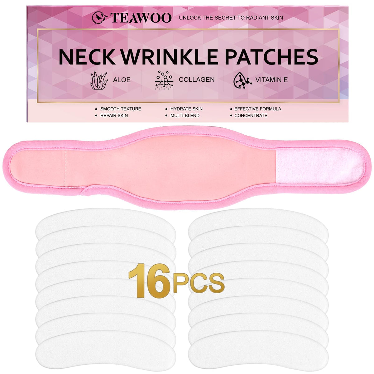 TEAWOO 16PCS Neck Wrinkle Patches with Castor Oil Wrap for Neck Set Anti-Wrinkle Collagen Neck Mask for Tightening and Firming Moisturizing Hydrogel Neck Patches Revitalize and Firm Neck Wrinkles