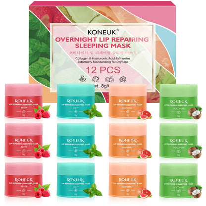 12 Pack Lip Sleeping Mask Set Overnight Lip Treatment Nourish and Hydrate Lip Mask With Vitamin C and Coconut Oil Lip Balm for Dry Lips Reduce Lip Lines and Improve Lip Color