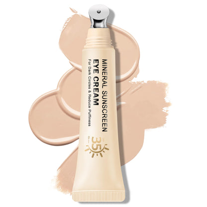 QIUFSSE Mineral Sunscreen Eye Cream3-in-1 Under Eye Creamfor Puffiness and Bags Under EyesDark Circle and WrinklesAnti AgingUnder Eye Brightener and ConcealerSPF 35 （Light）