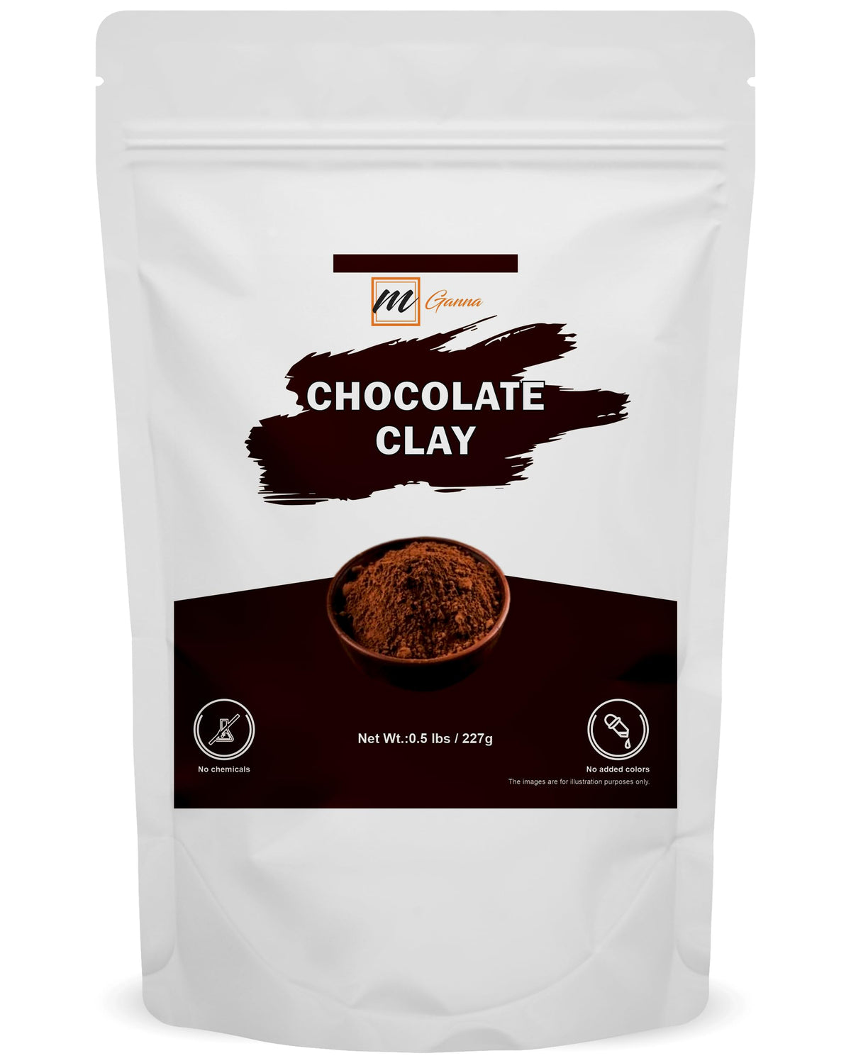 mGanna 100% Natural Chocolate Clay (A Combination of Dark Rhassoul Clay And Cocoa Powder) for Hair Masks Facial Masks Creams Face Masks Body Wraps Scrubs and Soap Making 0.5 Lbs