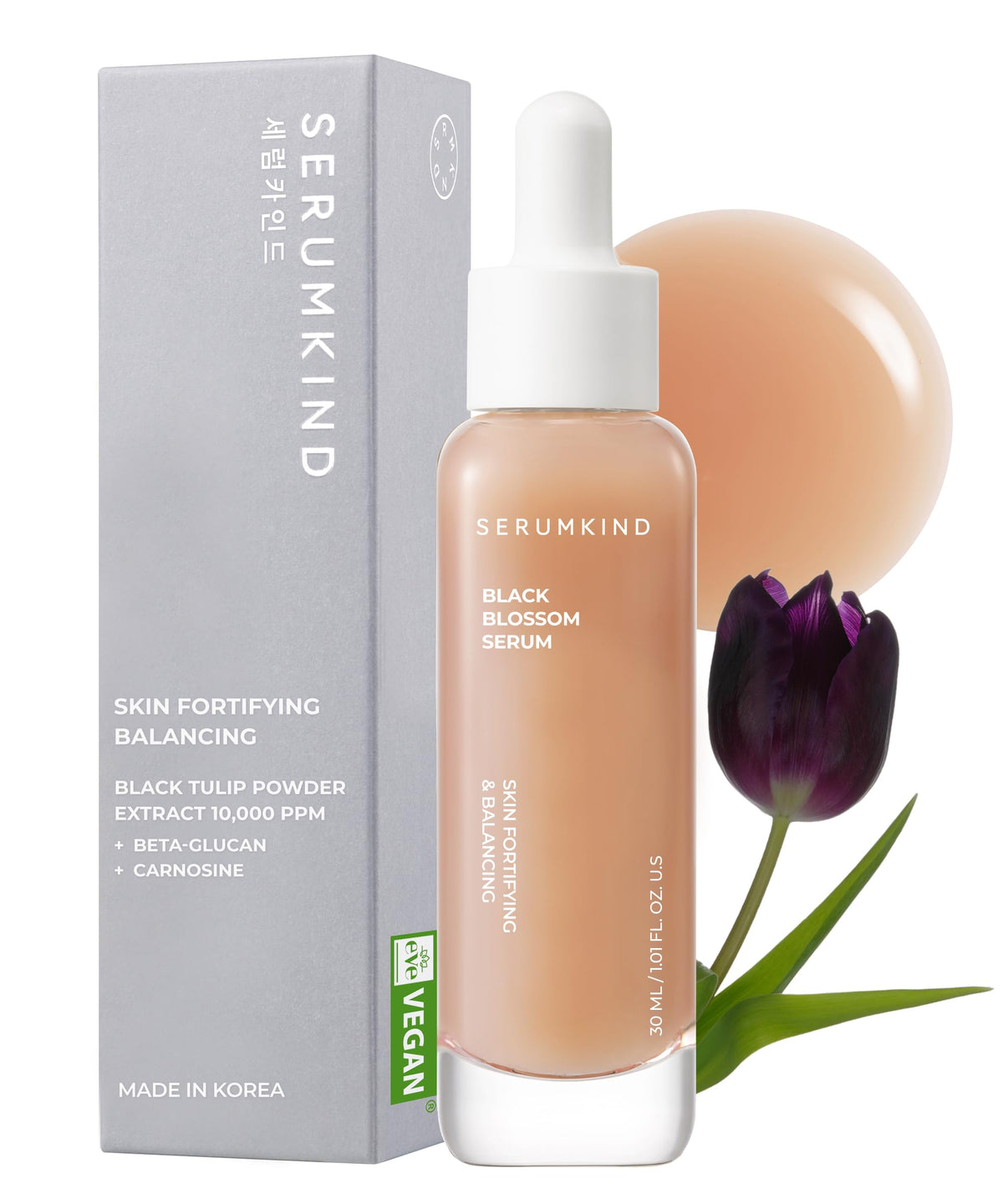 SERUMKIND Black Tulip Serum - Barrier Repair Antioxidant Korean Face Serum – Beta Glucan – Hydrating and Anti-aging – Vegan Cruelty-Free Unscented – 1.01 fl.oz.