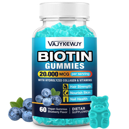 VAJYKEWJY Vegan Biotin Gummies for Hair Skin & Nails - 20000 mcg per Serving Suitable for Women & Men - 60 Gummies