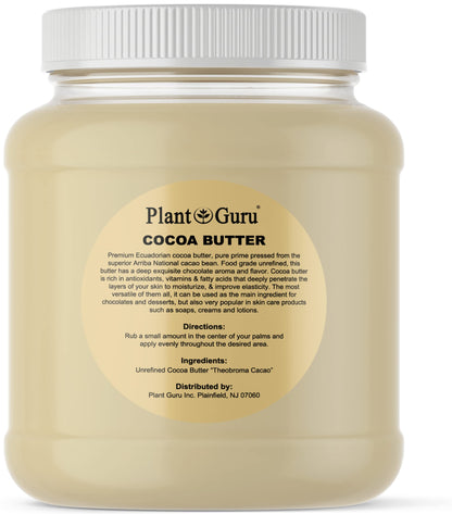 Raw Cocoa Butter 3 lbs. Bulk Jar - 100% Pure Natural Unrefined FOOD GRADE Arriba Nacional Cacao Bean Great For Chocolate Making Soap Lip Balm and Moisturizer For DIY Body Butters