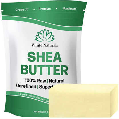White Naturals African Shea Butter 1lb Pure Unrefined Raw Organic Great Skin Moisturizer Perfect for DIY Whipped Body Butter Face Cream Hair Mask Lip Balm