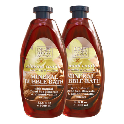 Dead Sea Collection Bubble Bath with Almond Vanilla for Women and Men - Sweet Almond Oil and Dead Sea Salt - Nourishing and Moisturizing Skin - Pack of 2 (67.6 fl.oz)