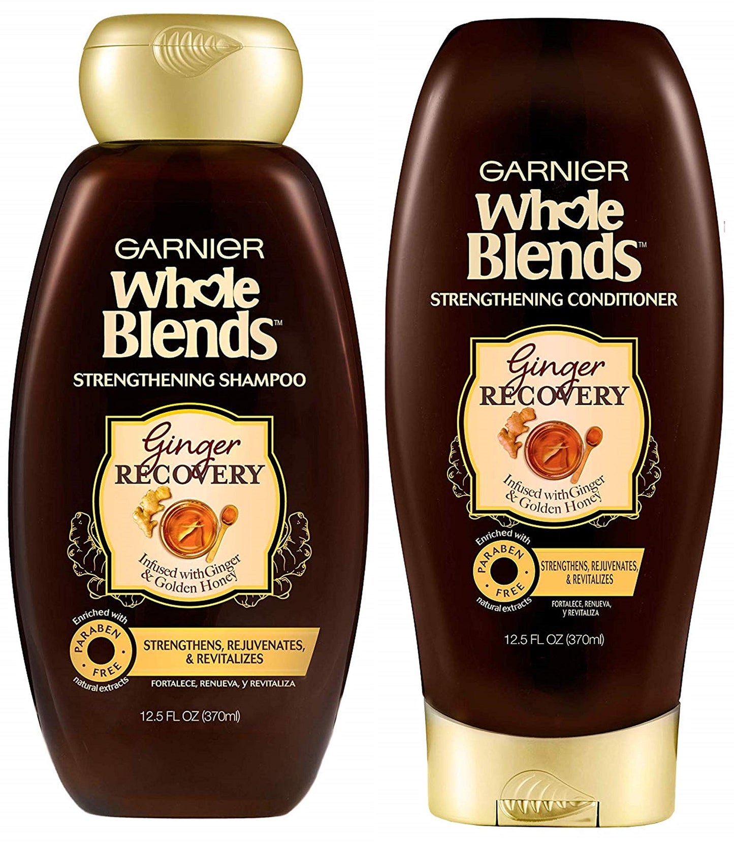 Garnier Whole Blends Haircare - Ginger Recovery - Strengthening Shampoo & Conditioner Set - Net Wt. 12.5 FL OZ (370 mL) Per Bottle - One Set