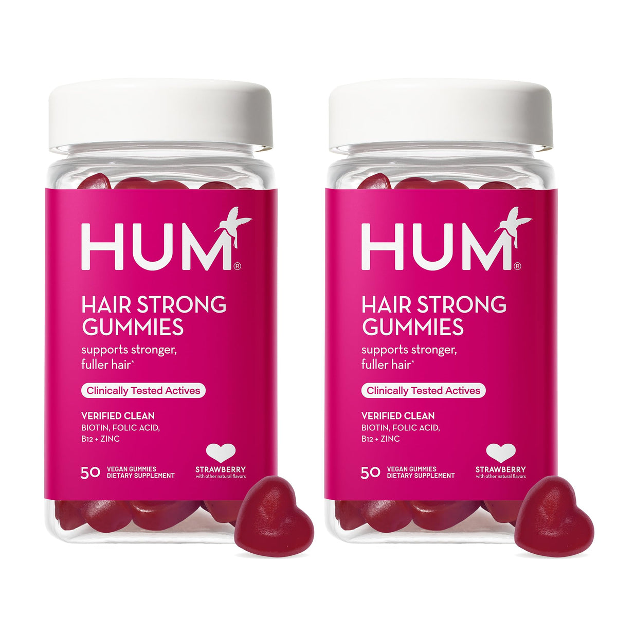 HUM Hair Strong - Daily Gummies with Biotin to Improve Hair Growth - Fo Ti Folic Acid Zinc Vitamin B12 & PABA to Support Healthy Hair Skin and Nails for Women and Men (100-Count)