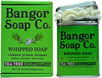 Bangor Soap Co.s COOLING TEA TREE EUCALYPTUS Pure Natural Whipped Soap with the FINEST Tallow Coconut and Hemp for the SMOOTHEST Lather in Skin Care