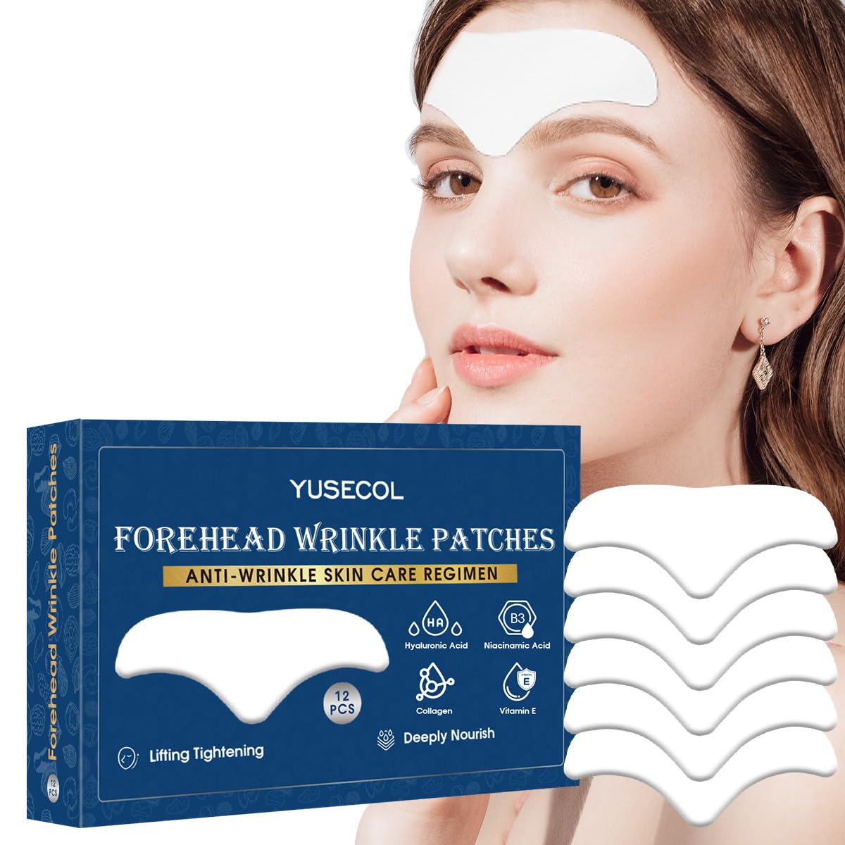 YUSECOL Forehead Wrinkle Patches 12Pcs with Aloe Niacinamic Acid Collagen Vitamin E Anti Wrinkle Patches Forehead Wrinkles Treatment Smooths out forehead wrinkles and helps prevent new lines