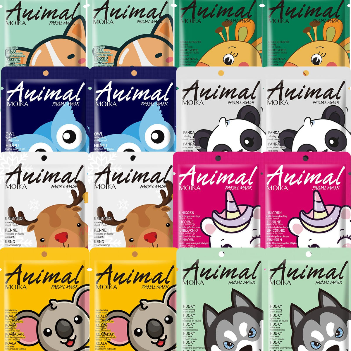 16 Pcs Facial Masks - Face Mask Sheets - Face Mask Skin Care - Sheet Masks with Hyaluronic Acid & Plant Extract - Face Mask Pack for Women with Cute Animal PackageMoisturizeNourishHydrateSmooth
