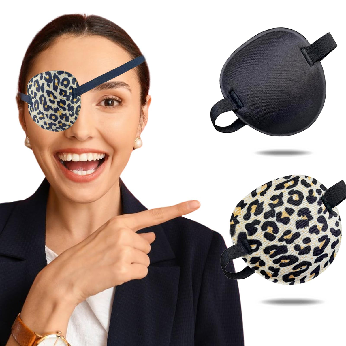 THSIREE 2PCS Eye Patch Medical Eye Patches for Kids and Adults Soft Amblyopia Lazy Eye Patches for Left or Right Eyes (Black Leopard Print)