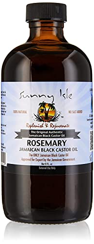 Sunny Isle Rosemary Jamaican Black Castor Oil 8oz | Hair Growth Formula | For Scalp & Gentle Acne-Prone Skin Care | Hot Oil Treatment
