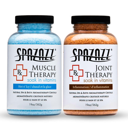 Spazazz Aromatherapy Spa and Bath Salts Crystals RX Therapy Collection 2 Pack Bundle- One 19 Oz Jar Each Spazazz Muscle Therapy and Joint Therapy- Dead Sea Bath Salt Crystals