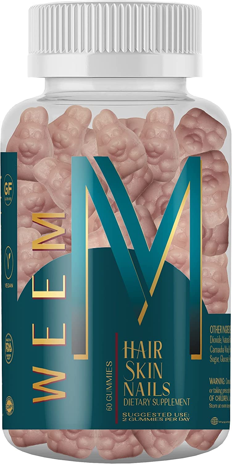 WEEM Hair Skin and Nails Gummies - Supports Healthy Hair - Vegan biotin Vitamins for Women & Men Supports Faster Hair Growth Stronger Nails Healthy Skin Extra Strength (1)