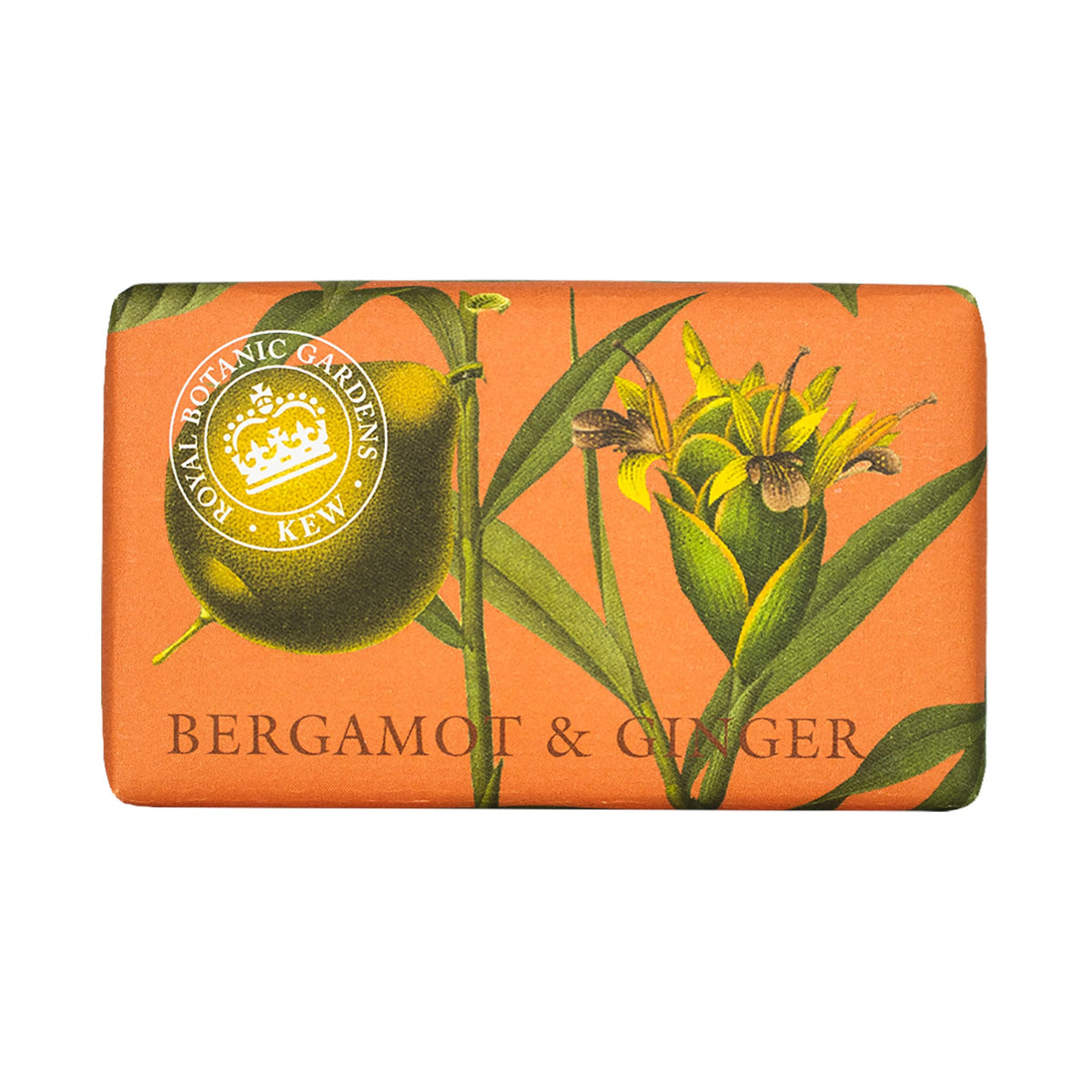 The English Soap Company Royal Botanical Gardens Kew Wrapped Soap Bar Luxury Bergamot Shea Butter Soap Bar Moisturising Soap Bar for Face and Body Bergamot and Ginger Scent 240g