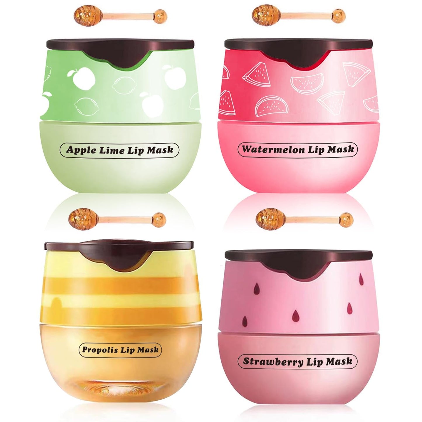 4 Packs Fruit Mask Lip Balm Honey Pot Vitamin E Lip Masks & Moisturizing Propolis Sleeping Lip Mask Effective Reduces Lip Lines Prevention Dry Lip Care