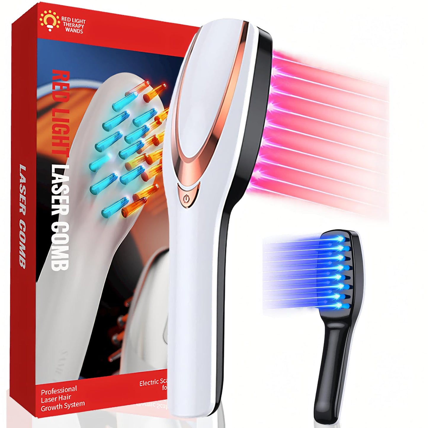Laser Hair Growth Comb Laser Therapy Comb Electric Scalp Massager for Hair GrowthStimulates Hair Growth Comb Brush Thinning Hair Treatment Laser Hair Growth Device（White）