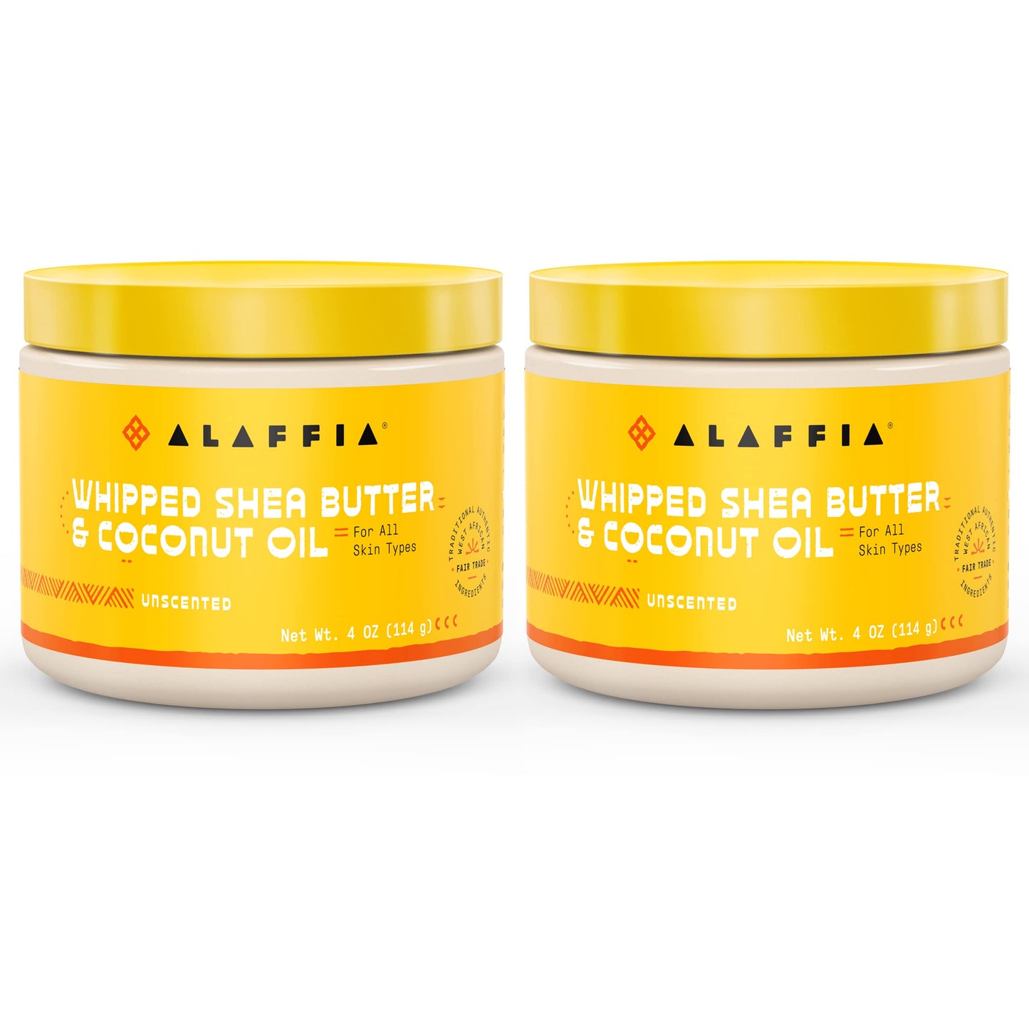 Alaffia Whipped Shea Butter & Coconut Oil Skin Care and Hair Care Nourishing Moisturizer Improves Elasticity and Repairs with Vitamin E Unscented 2 Pack - 4 Oz Ea