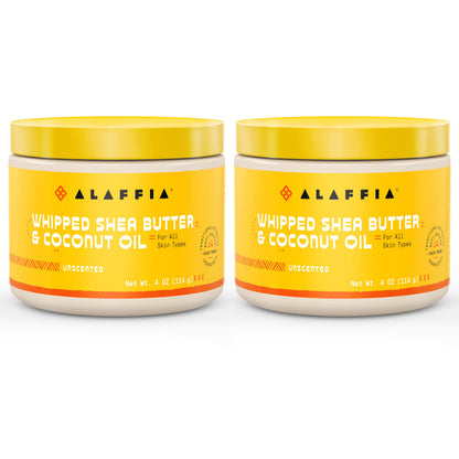 Alaffia Whipped Shea Butter & Coconut Oil Skin Care and Hair Care Nourishing Moisturizer Improves Elasticity and Repairs with Vitamin E Unscented 2 Pack - 4 Oz Ea