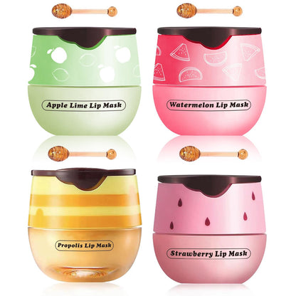 4 Packs Fruit Mask Lip Balm Honey Pot Vitamin E Lip Masks & Moisturizing Propolis Sleeping Lip Mask Effective Reduces Lip Lines Prevention Dry Lip Care