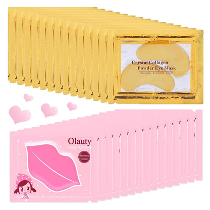 30 Pairs Lip Masks & 24K Gold Eye Masks Crystal Collagen Eye Patches for Puffy Eyes Moisturizing & Reduce Wrinkles Lip Care & Under Eye Mask for Dark Circles and Puffiness