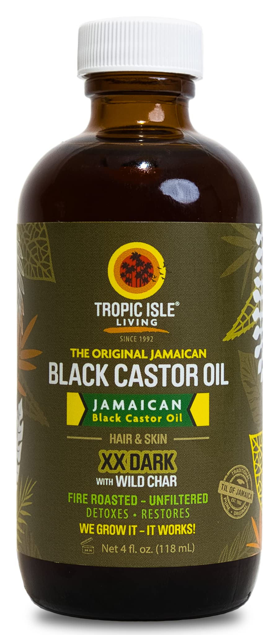 Tropic Isle Living Jamaican Black Castor Oil XX Dark 4oz | 100% Natural Hair Growth Oil and Scalp Treatment | Promotes Strong Healthy Thicker Hair Eyelashes Eyebrows