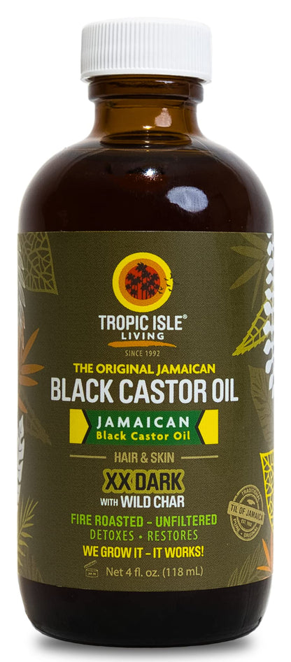 Tropic Isle Living Jamaican Black Castor Oil XX Dark 4oz | 100% Natural Hair Growth Oil and Scalp Treatment | Promotes Strong Healthy Thicker Hair Eyelashes Eyebrows