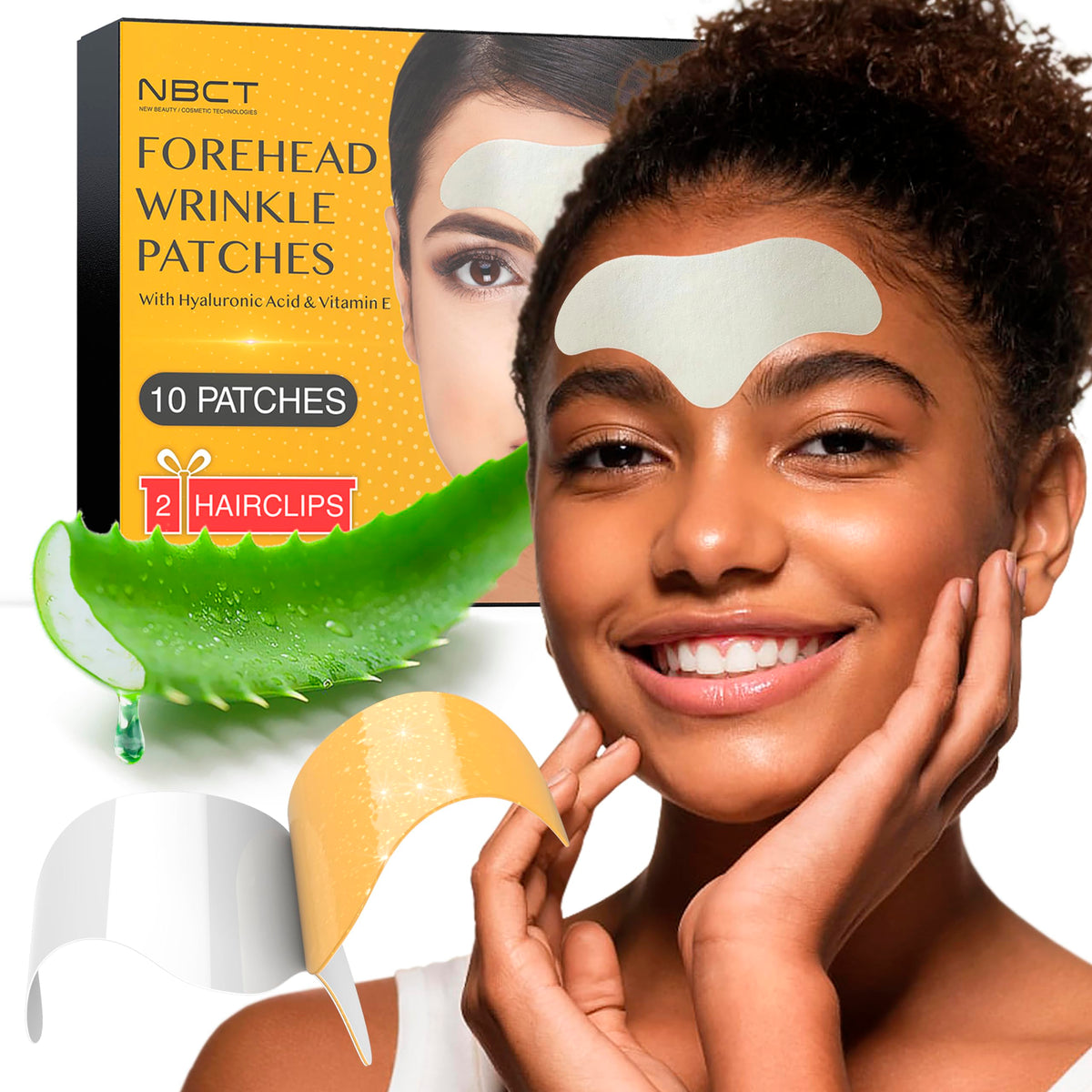 Forehead Wrinkle Patches with Hyaluronic Acid & Vitamin E - Anti Aging Face Pads for Smoothing Wrinkles - Hydrogel with Aloe & Collagen - 10 Patches