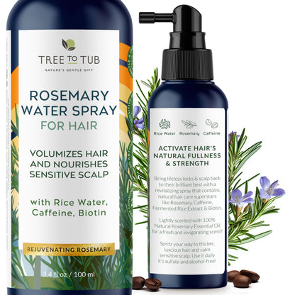 Tree To Tub Rosemary Water Spray for Hair Growth - Fermented Rice Water for Hair Growth Natures Rosemary Hair Spray & Nourishing Scalp Care